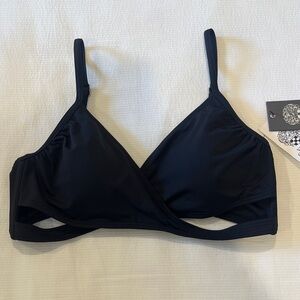 New Vince Camuto Black Wrap Front Bikini Top, Size Large, NWT